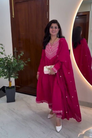 Women's Magenta Embellished Anarkali Kurta Set