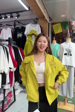 Women's Yellow Hooded Windbreaker Jacket