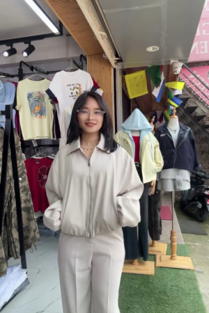 Women's Cream Casual Zip-Up Jacket
