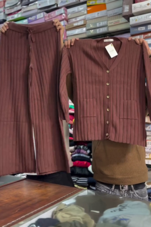Women's Winter Brown Ribbed Knit Co-Ord Set