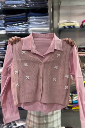 Women's Shirt with Textured Knit Vest