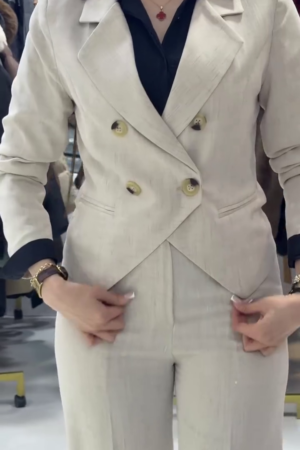 Cream Double-Breasted Blazer with Pant
