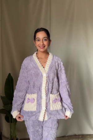 Women's Winter Lavender Textured Knit Night wear