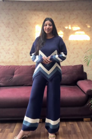 Women's Winter Navy Chevron Knit Co-Ord Set