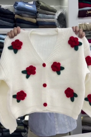Women's Winter Cream Bow Knit Cardigan