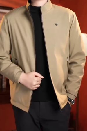 Men's Winter Beige Stand Collar Casual Jacket