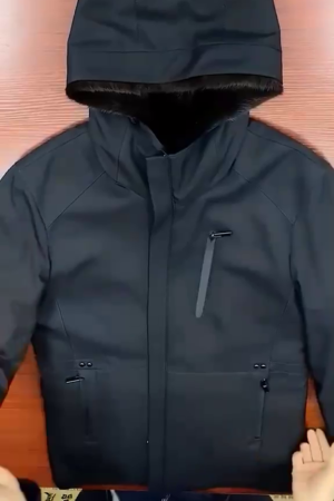 Men's Winter Black Multi-Pocket Utility Jacket