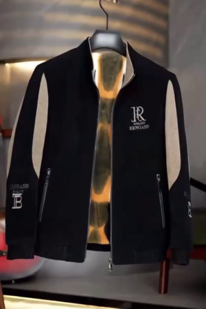 Men's Winter Black & Beige Contrast Bomber Jacket