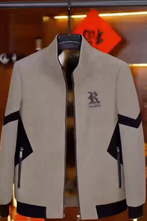Men's Winter Beige Contrast Zip-Up Jacket