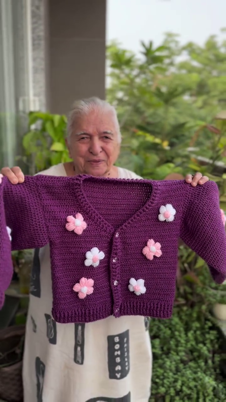 Women's Winter Purple Multicolor Crochet Cardigan