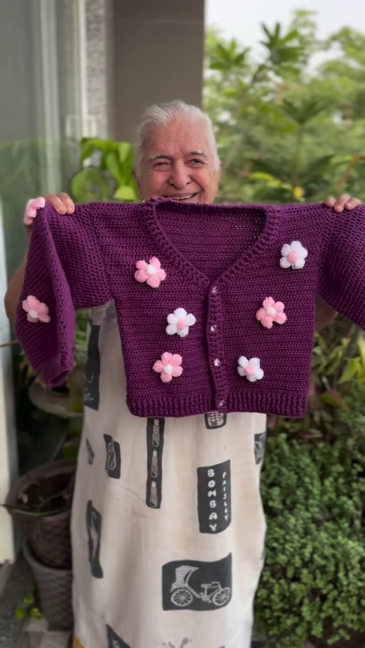 Women's Winter Purple Multicolor Crochet Cardigan - Image 2