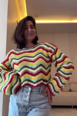 Women's Winter Multicolor Chevron Knit Sweater