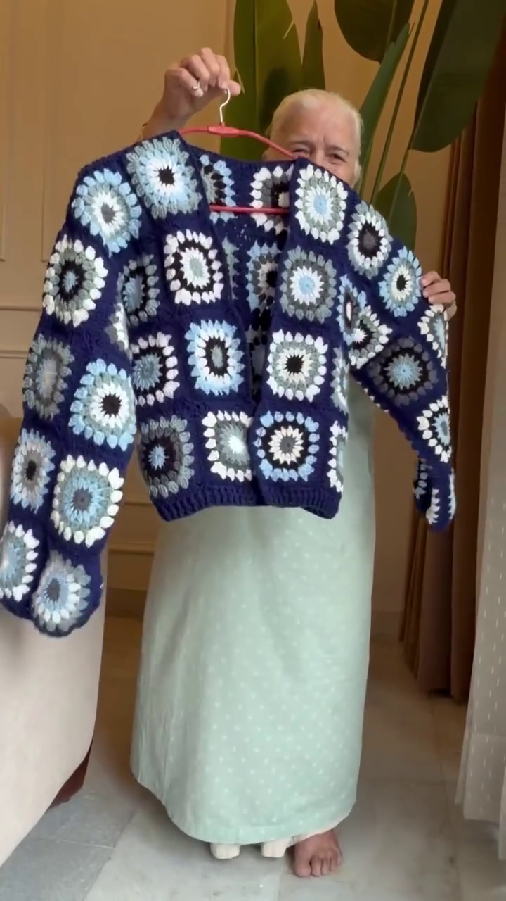 Women's Winter Navy Blue Floral Crochet Cardigan - Image 4