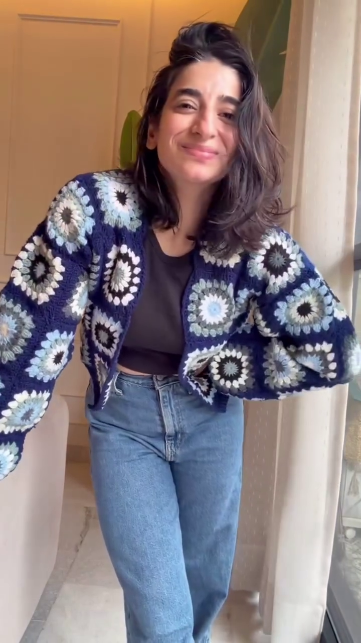 Women's Winter Navy Blue Floral Crochet Cardigan - Image 2