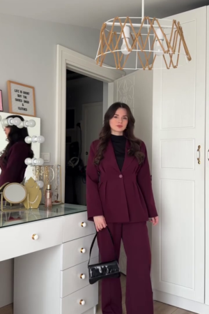 Women's Winter Burgundy Blazer & Pants Set