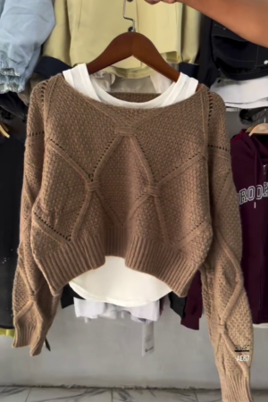 Women's Winter Brown Textured Knit Sweater