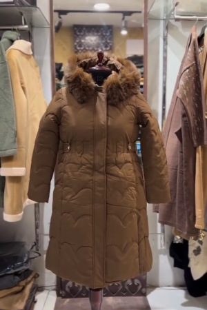 Women's Winter Brown Long Puffer Jacket
