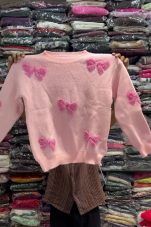 Women's Winter Pink Bow Detail Knit Sweater