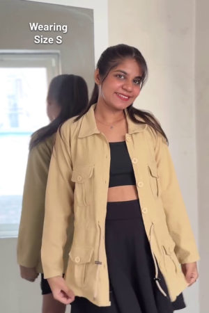 Women's Winter Beige Multi-Pocket Utility Jacket