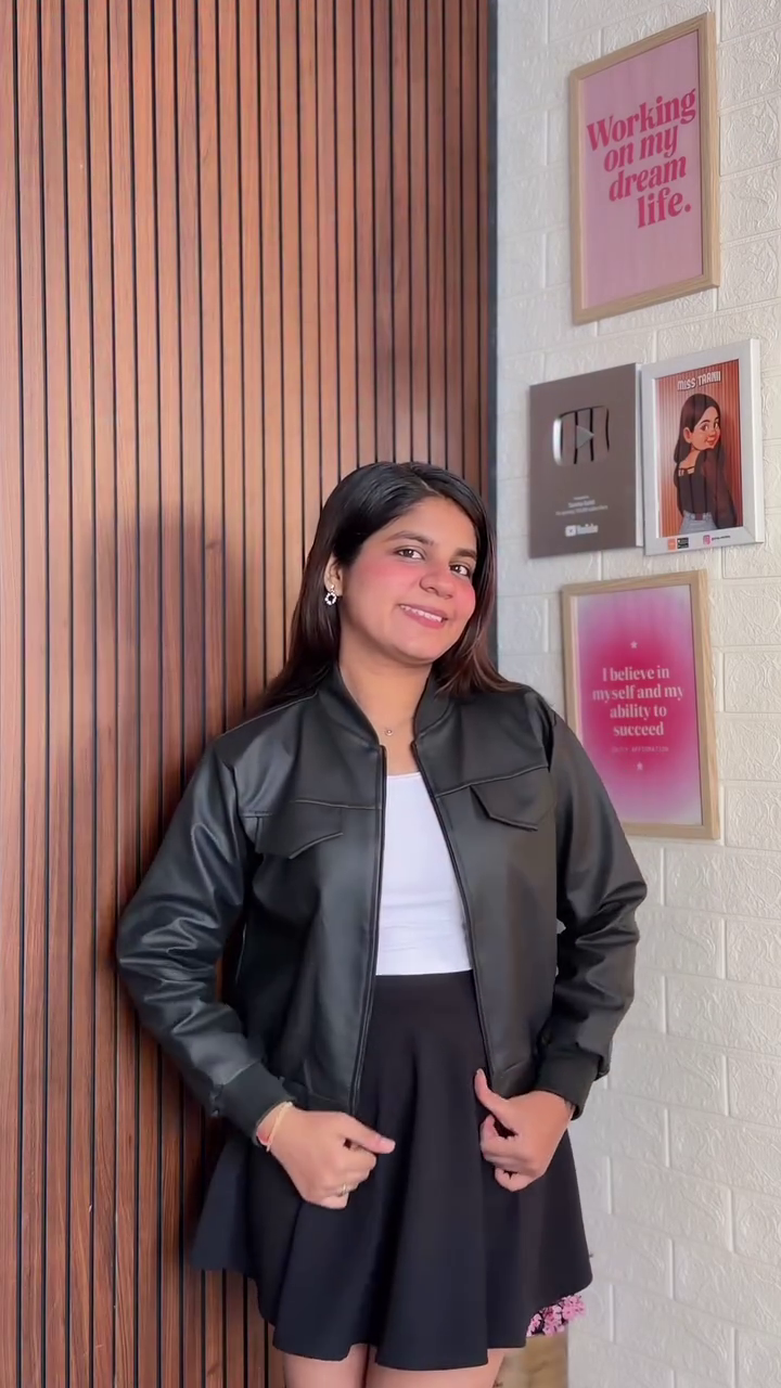Women's Winter Black Faux Leather Utility Jacket
