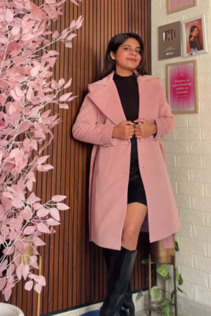 Women's Winter Pink Longline Lapel Coat