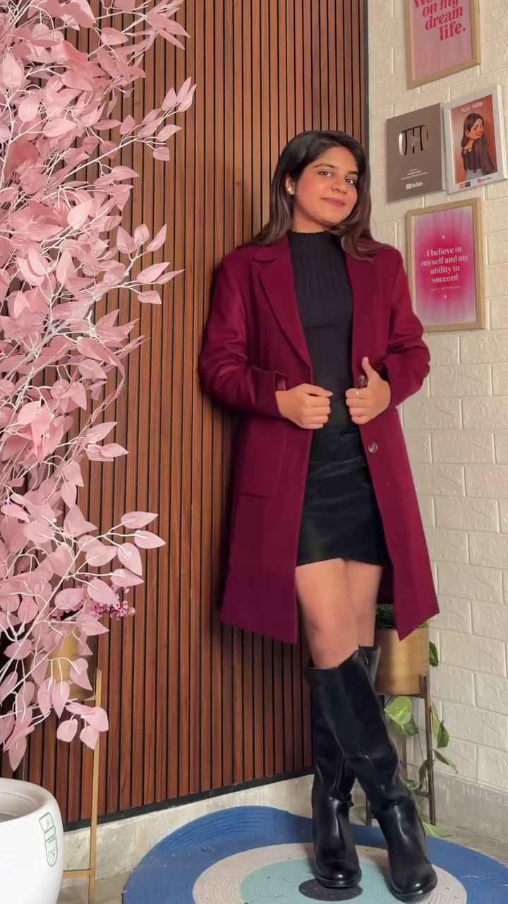 Women's Winter Pink Longline Lapel Coat - Image 2