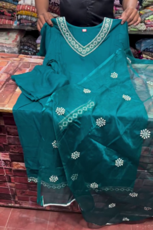 Women's Teal Blue Embroidered Kurta Set