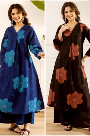 Women's Navy Blue Floral Printed Kurta Set