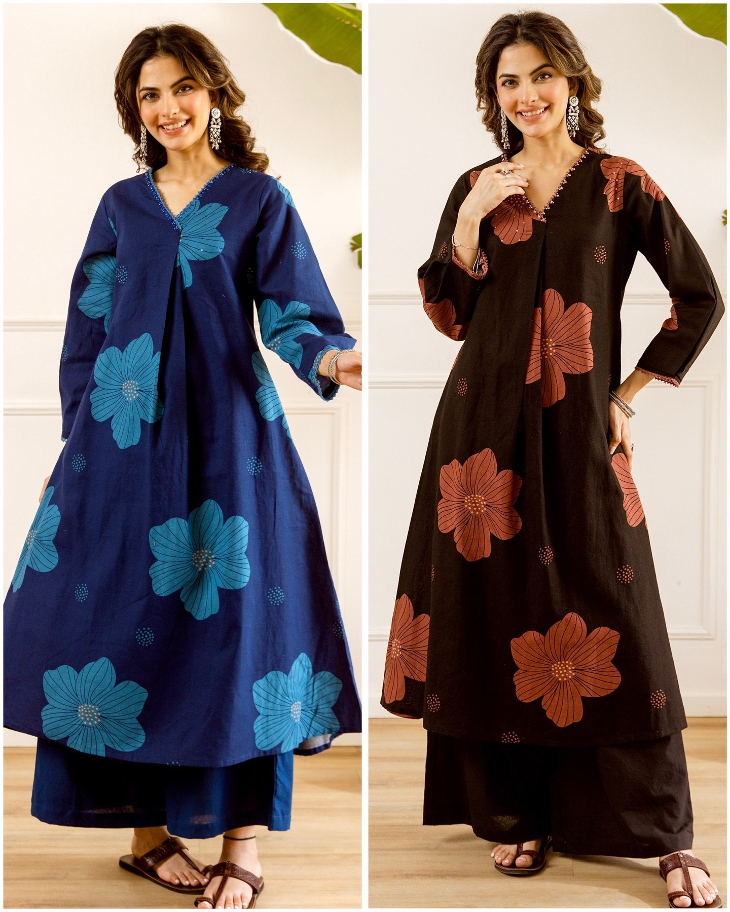 Women's Navy Blue Floral Printed Kurta Set