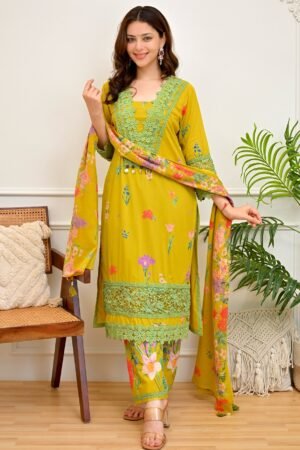 Women's Mustard Yellow Floral Printed Kurta Set