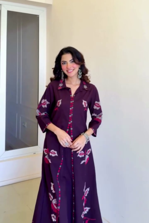 Women's Purple Floral Printed Long Kurta
