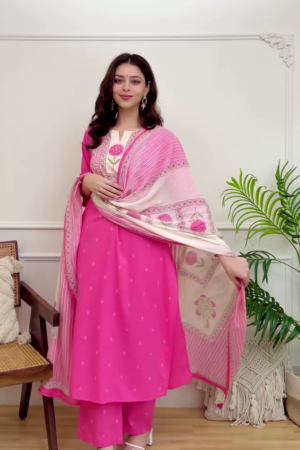 Women's Pink Floral Printed Kurta Set with Dupatta