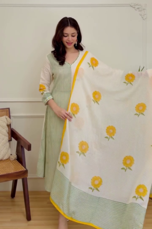 Women's White & Yellow Floral Printed Kurta Set with Dupatta