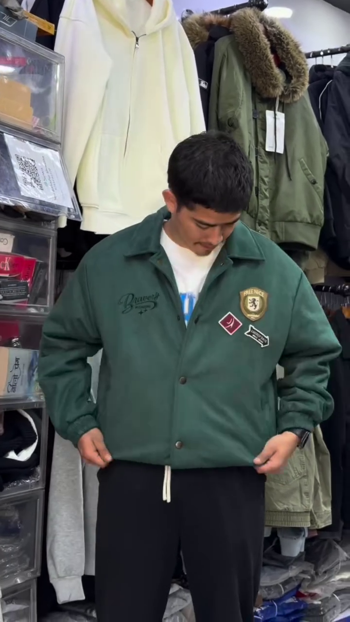 Green Patch Detail Bomber Jacket - Image 3