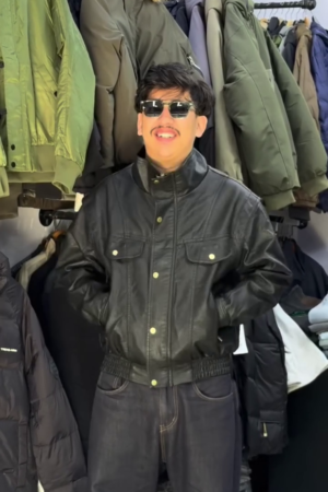 Black Faux Leather Utility Jacket