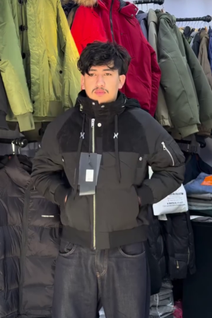 Black Hooded Colorblock Winter Jacket