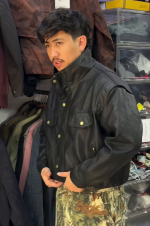 Black Faux Leather Utility Jacket